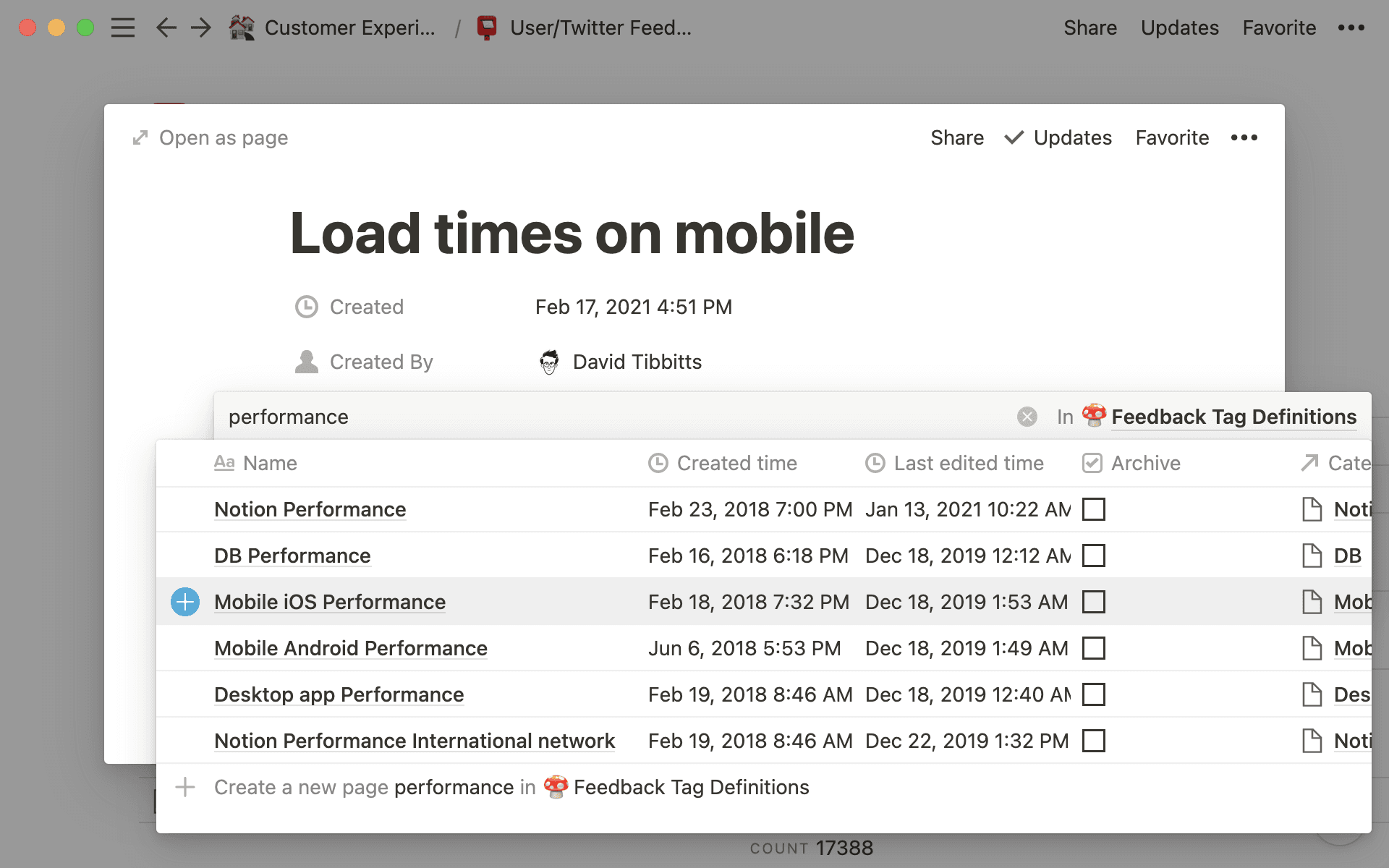 We use a relation property to connect user feedback with our projects.