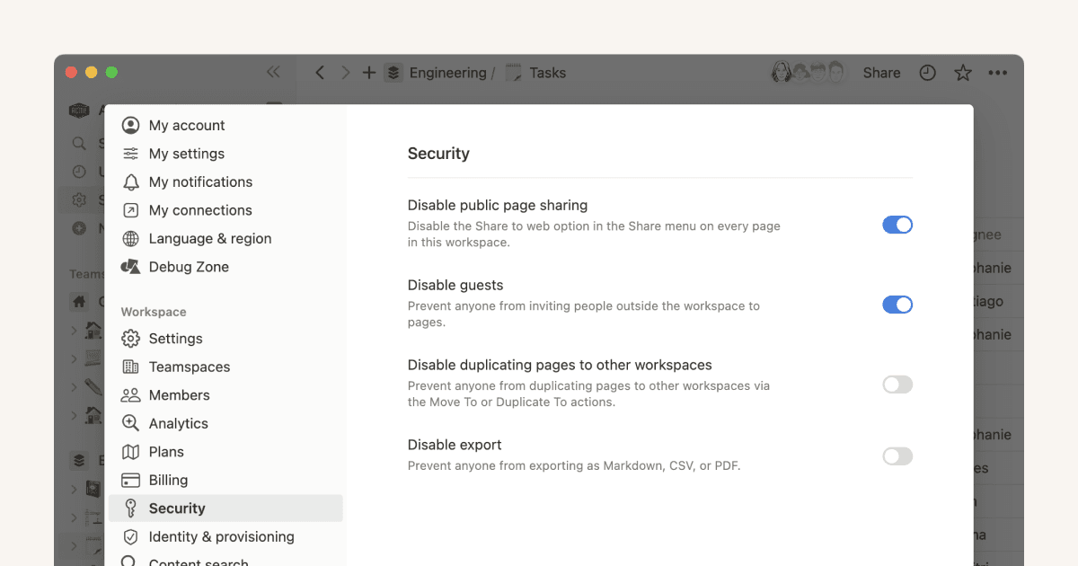 Provisões de segurança do Plano Enterprise do Notion