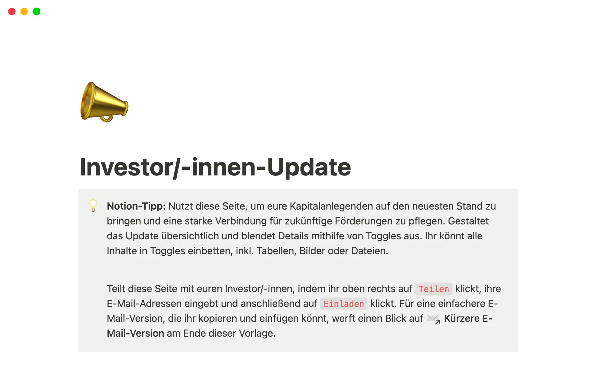 investor update template hero