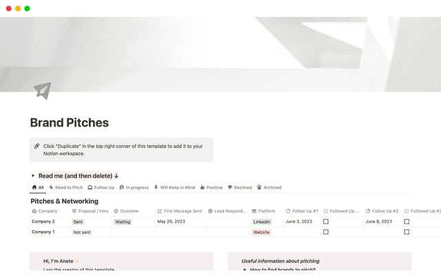 Cold Pitches Tracker