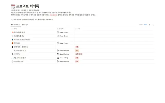 프로덕트 개발 회의록