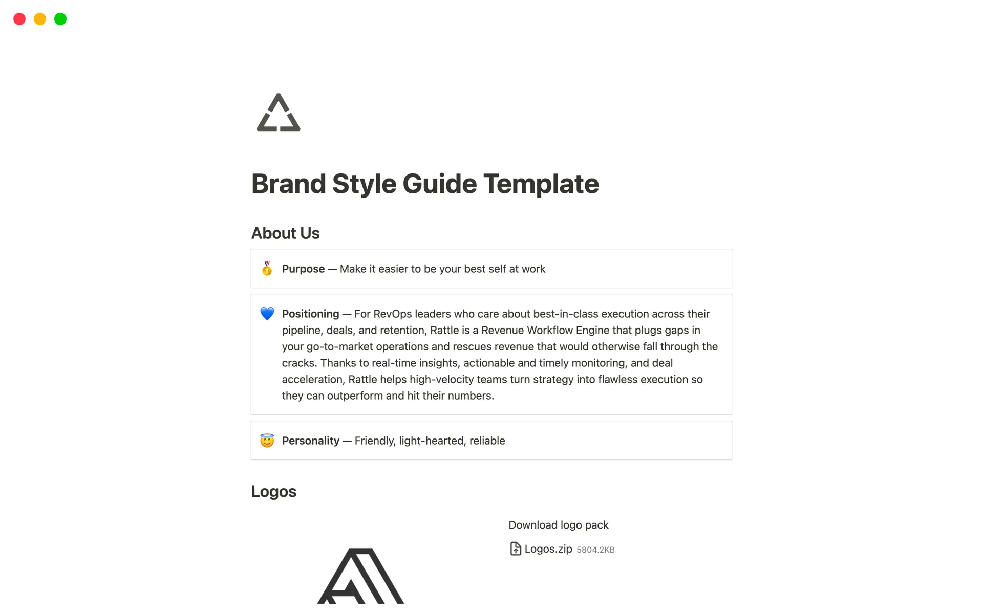 Uma prévia do modelo para Brand Style Guide