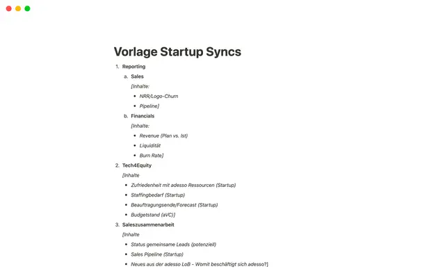 Vorlage an Start-up Syncs